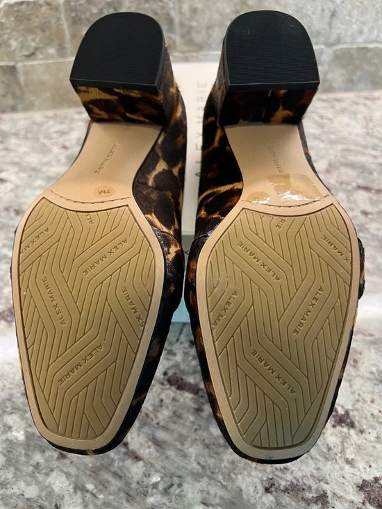 Alex Marie Leopard Print Mid Heel Loafers - Brown & Black - Picture 7 of 8